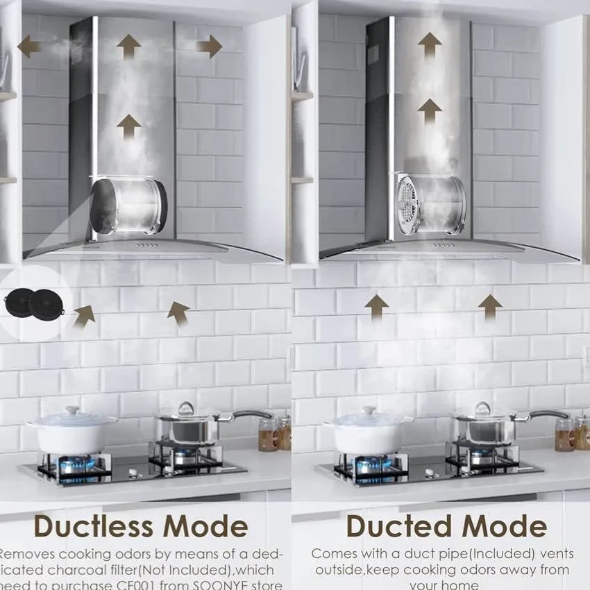 30” Curved Glass Range Hood – 450 CFM, Stainless Steel, LED image indicator(7)