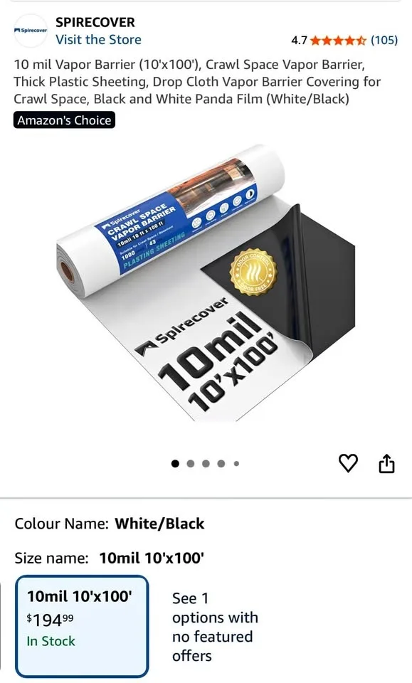 10mil Vapor Barrier 10x100ft – Heavy Duty Crawl Space Moisture B