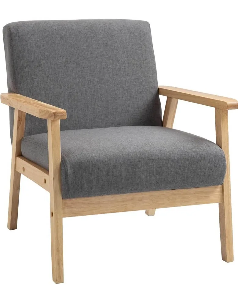 Modern Grey Accent Chair – Wide Seat, Wood Frame image indicator(2)