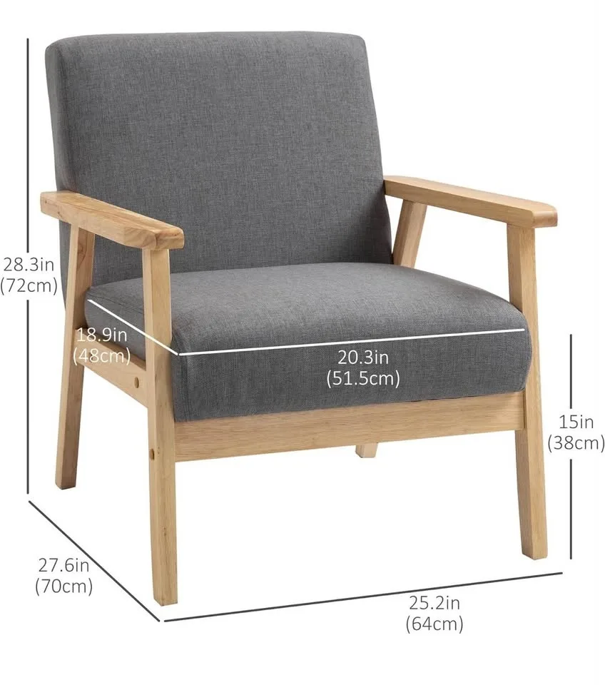 Modern Grey Accent Chair – Wide Seat, Wood Frame image indicator(3)