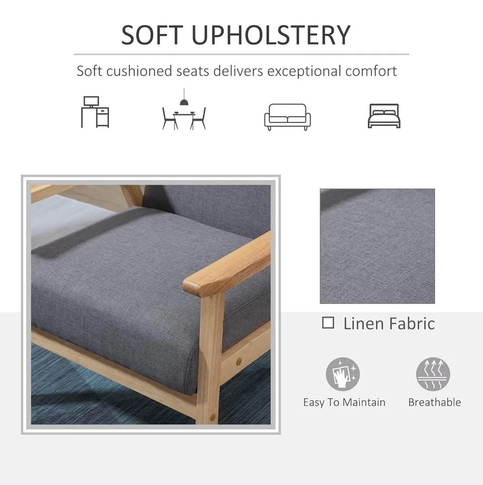 Modern Grey Accent Chair – Wide Seat, Wood Frame image indicator(4)