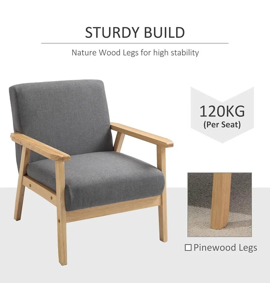 Modern Grey Accent Chair – Wide Seat, Wood Frame image indicator(5)