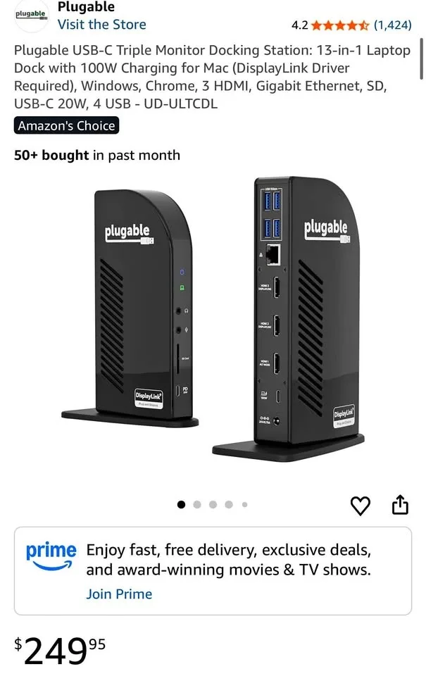 Plugable 12-in-1 USB-C Triple Monitor Docking Station