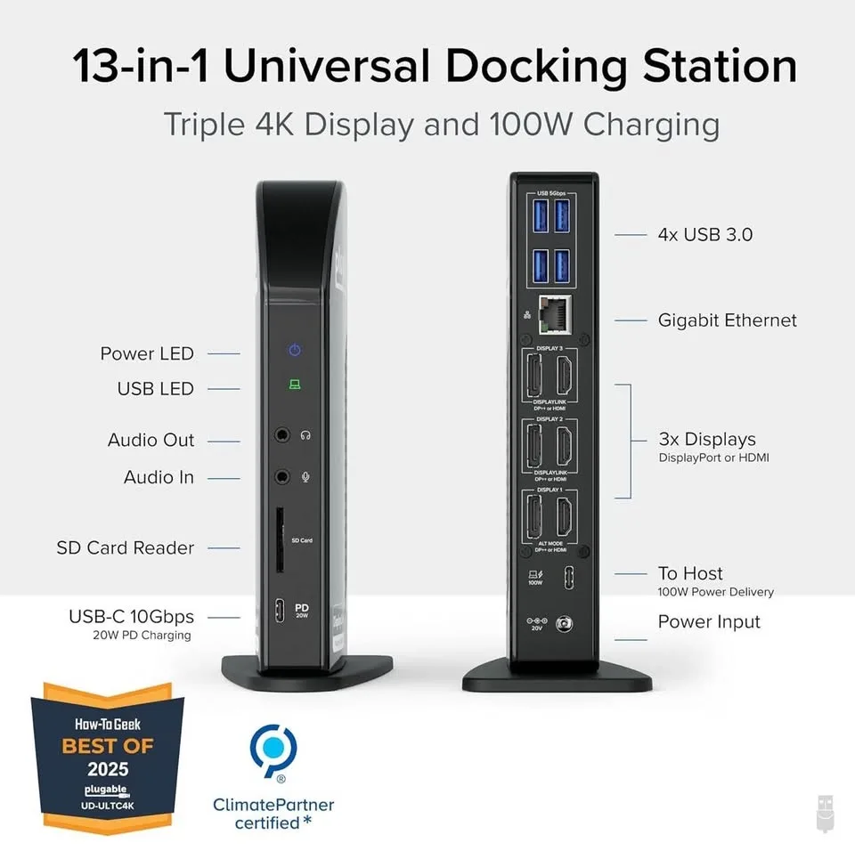 Plugable 12-in-1 USB-C Triple Monitor Docking Station image indicator(3)