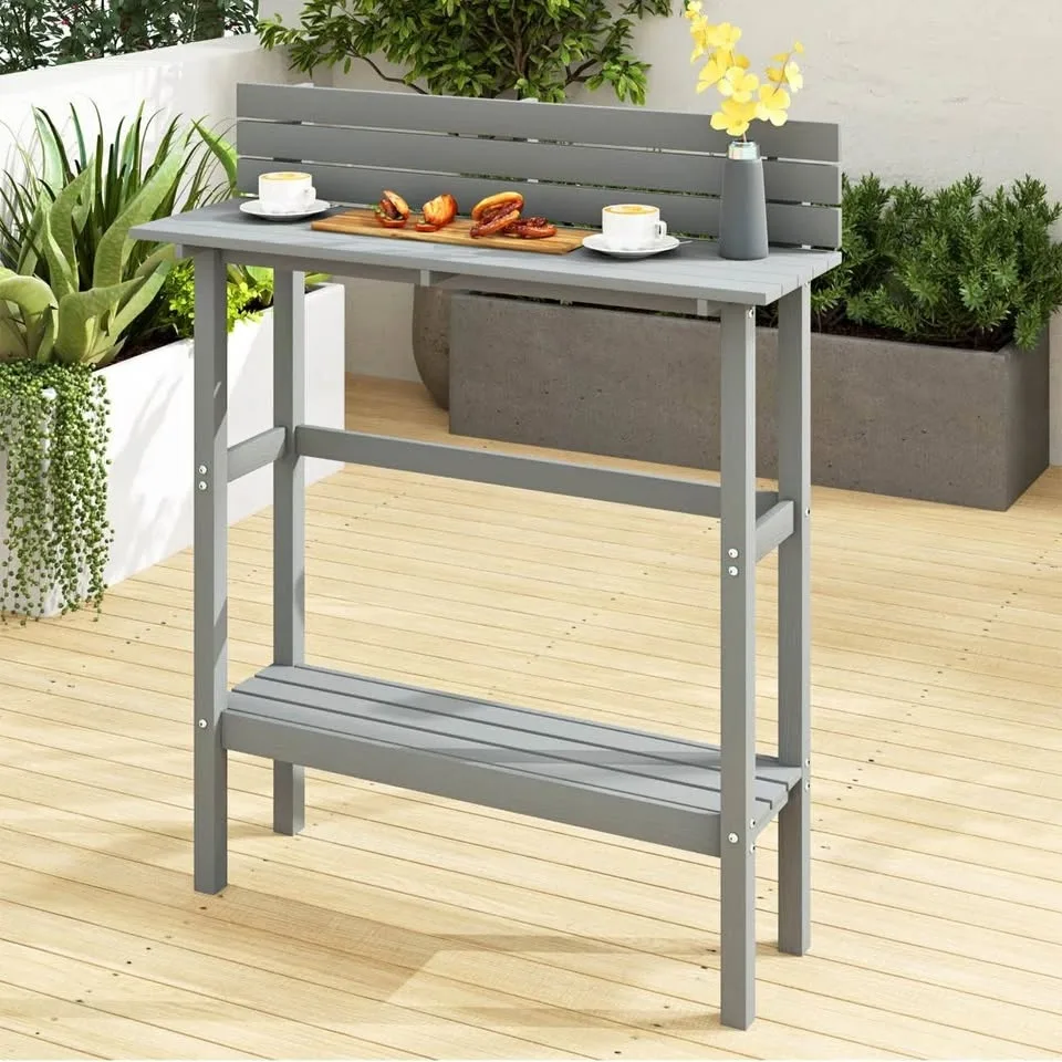 Brand New 110cm Outdoor Bar Table – Grey, Slatted Top