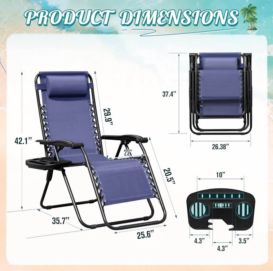 Homall Zero Gravity Reclining Lounge Chairs (Set of 2) – Blue, B - photo 4
