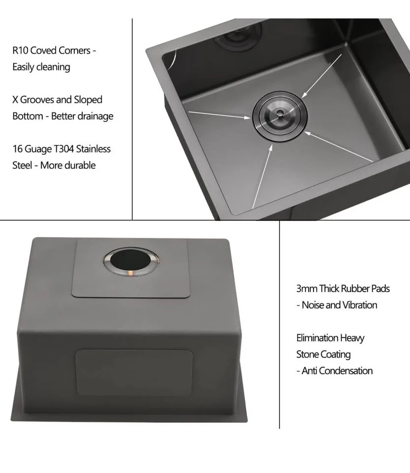 Luckyhorse 20” Matte Black Undermount Kitchen Sink image indicator(4)