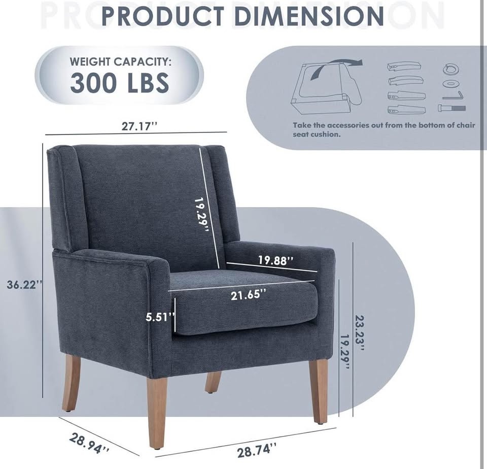 COLAMY Modern Wingback Accent Chair - Blue - photo 2