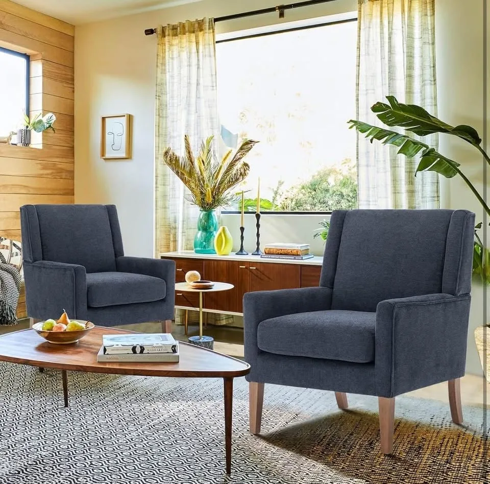 COLAMY Modern Wingback Accent Chair - Blue image indicator(3)