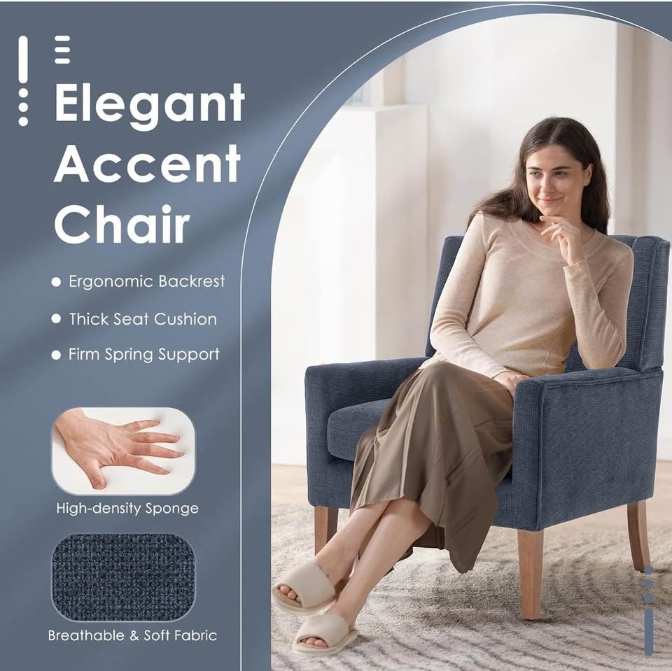 COLAMY Modern Wingback Accent Chair - Blue - photo 4