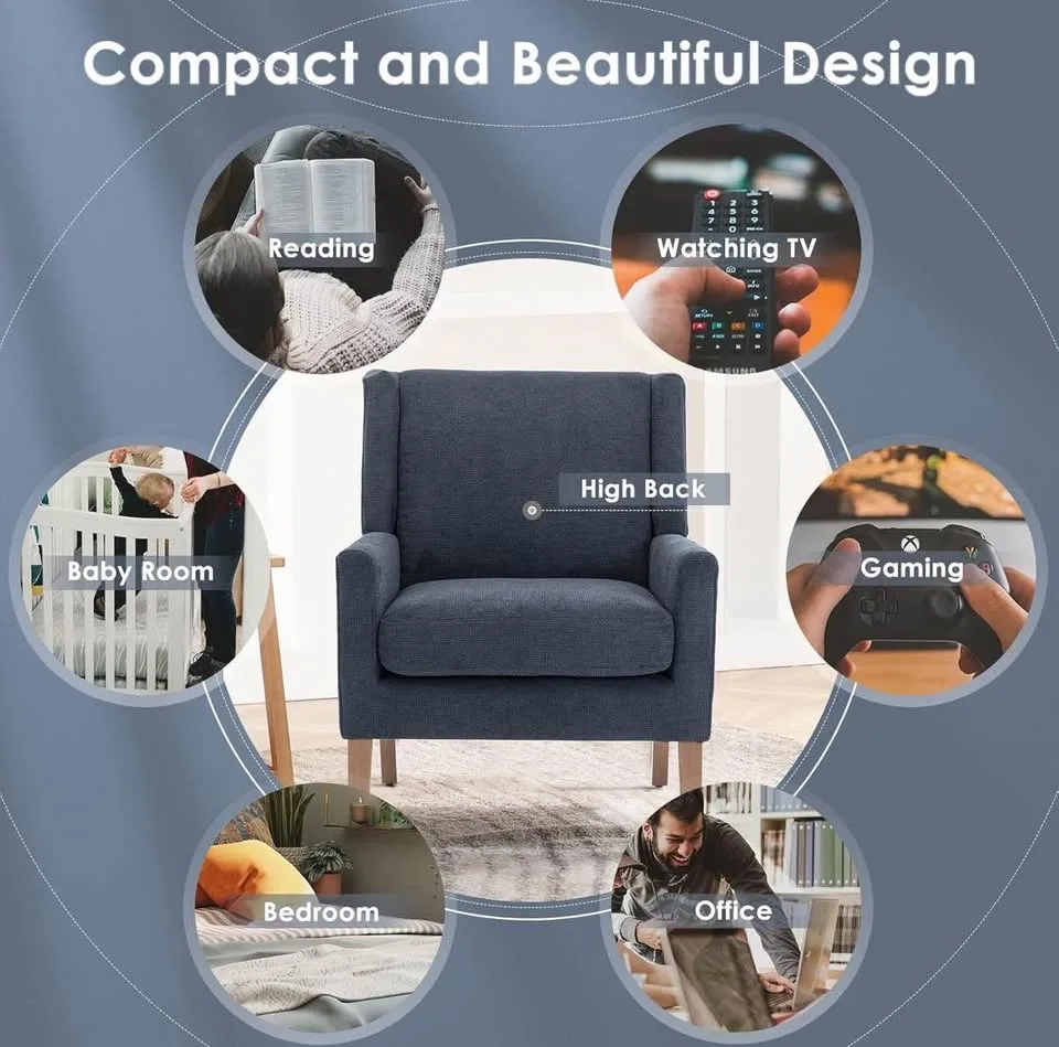 COLAMY Modern Wingback Accent Chair - Blue image indicator(8)