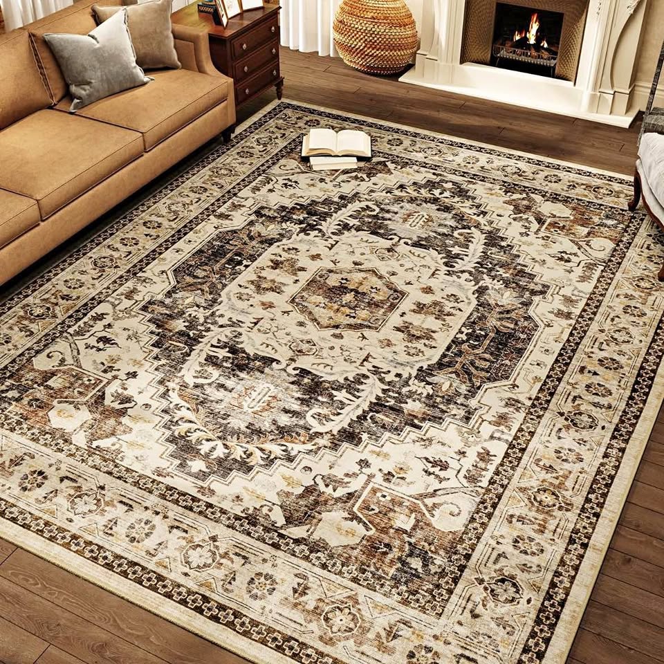 5x7 Area Rug Vintage Traditional Dark Brown