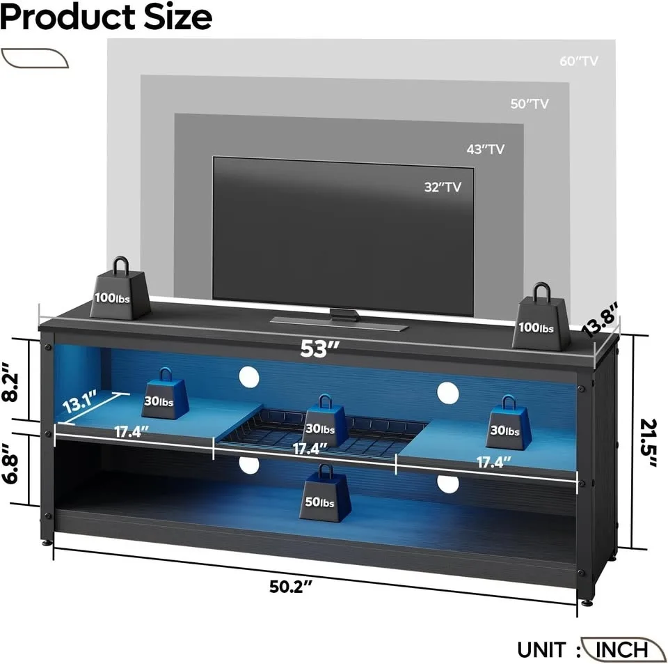 Bestier Gaming TV Stand with LED Light for TVs up to 60 Inch, En image indicator(4)