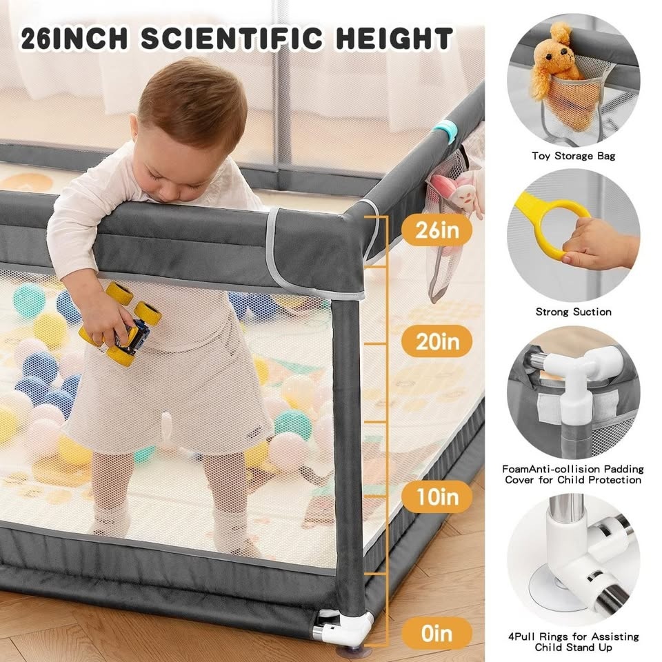 NEW Extra Large Baby Playpen 71×59inch PREMIUM Grey - photo 2