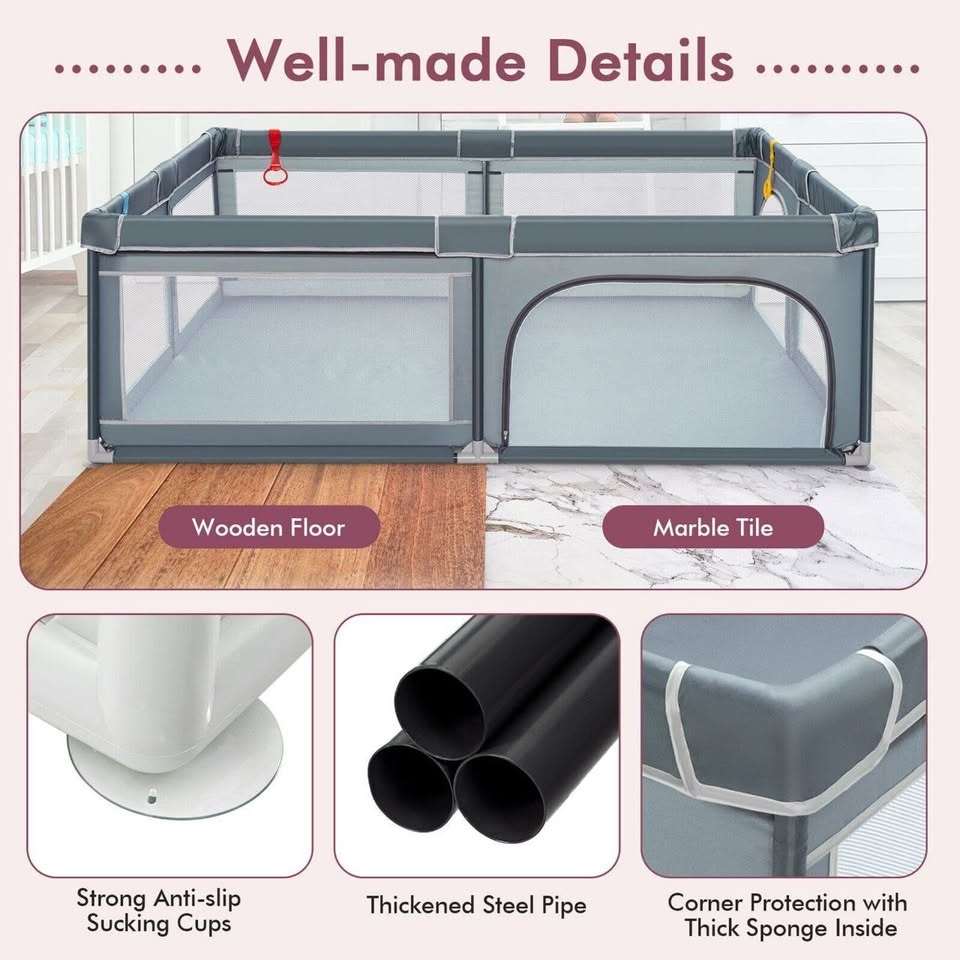 NEW Extra Large Baby Playpen 71×59inch PREMIUM Grey - photo 5