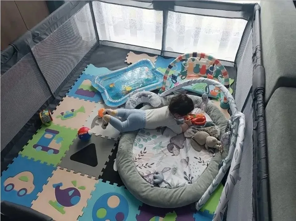 $60 NEW Extra Large Baby Playpen 71×59inch PREMIUM Grey image indicator(8)