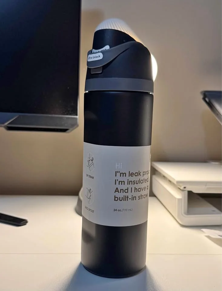 *NEW* Black Insulated Water Bottle with Straw