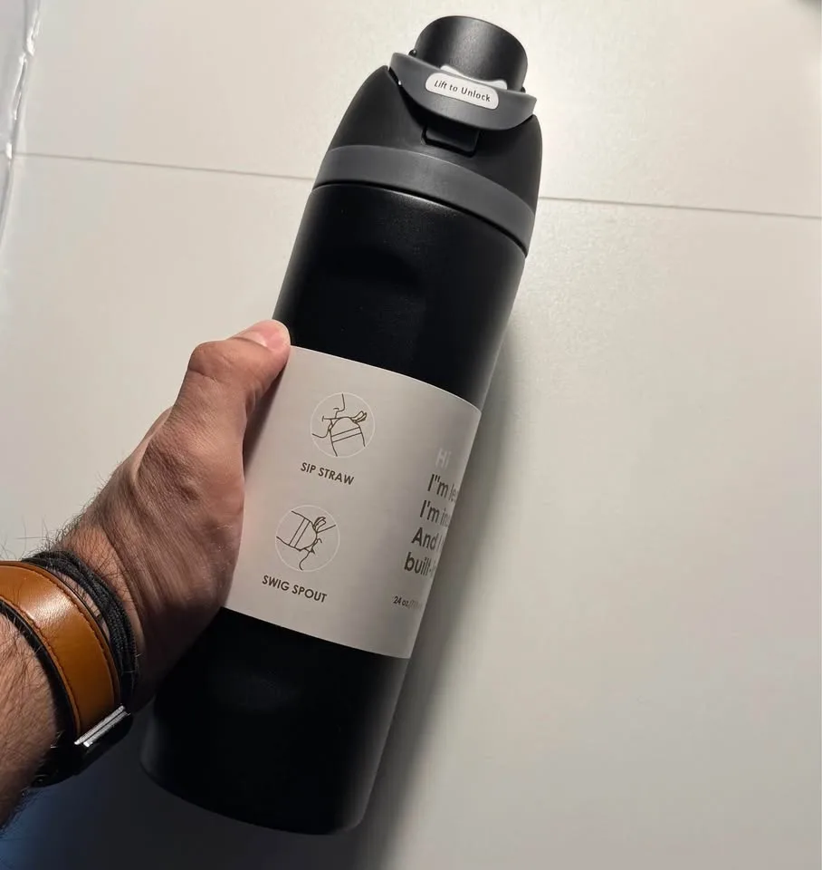 *NEW* Black Insulated Water Bottle with Straw image indicator(2)