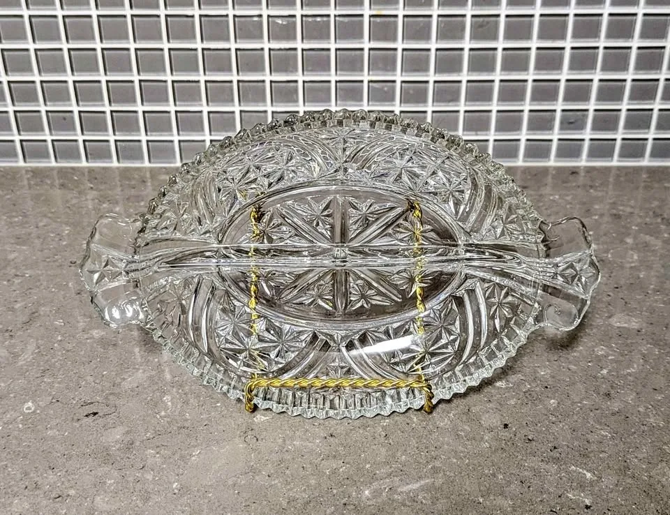 Vintage Anchor Hocking Stars & Bars Divided Relish Dish
