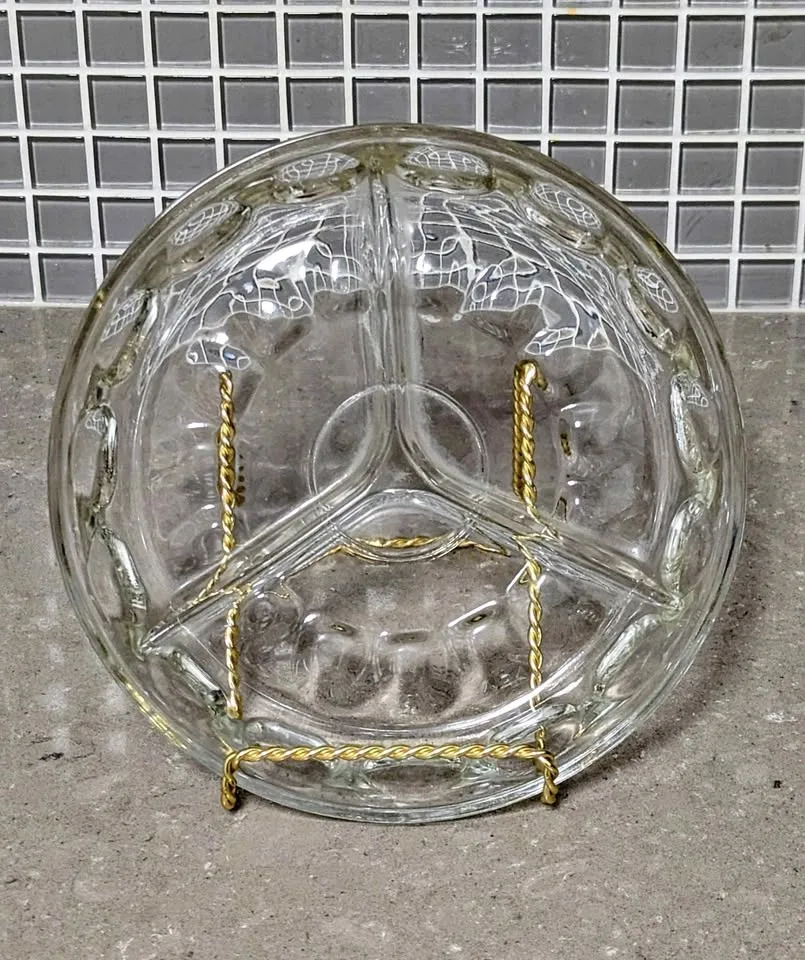 Vintage Clear Glass 3-Section Divided Relish Dish
