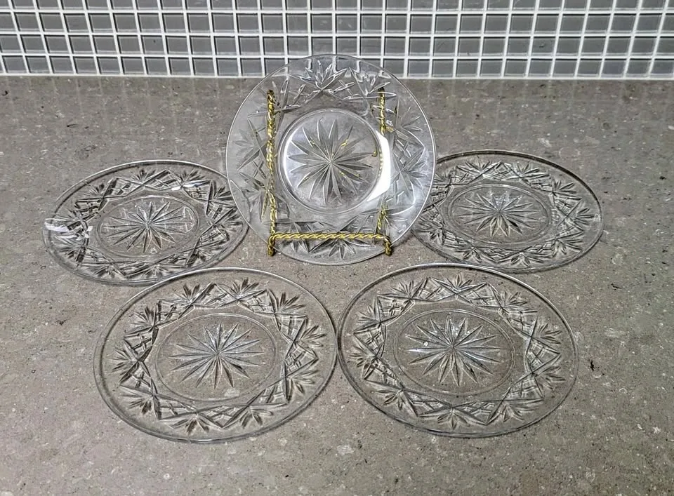 Set of 5 Vintage Crystal Salad/Lunch Plates