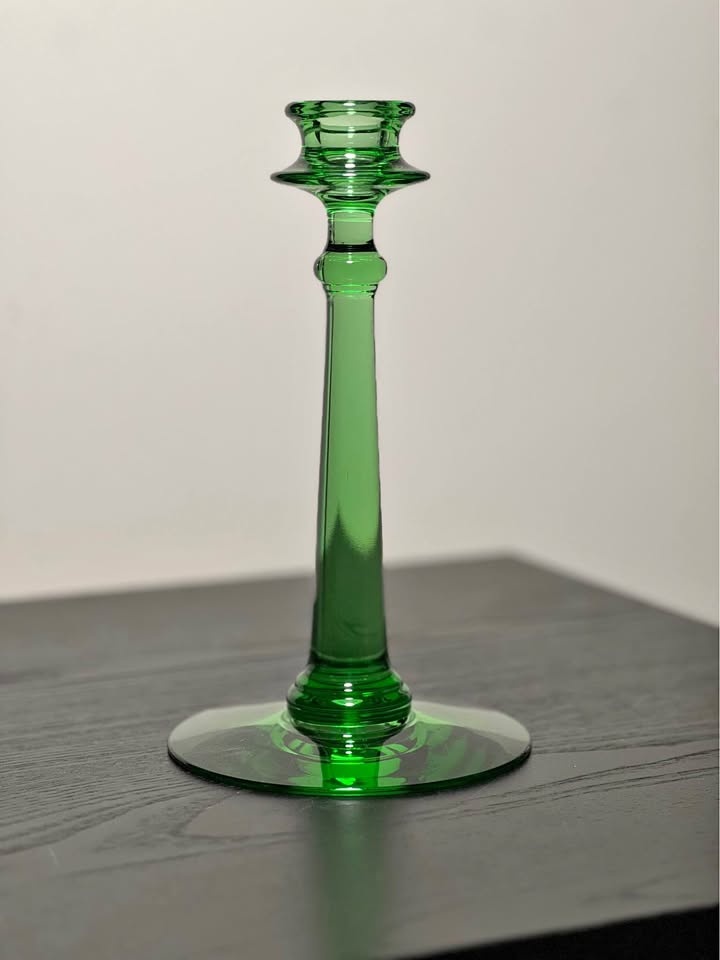 Uranium Glass Candlestick Candle Holder 9” Tall