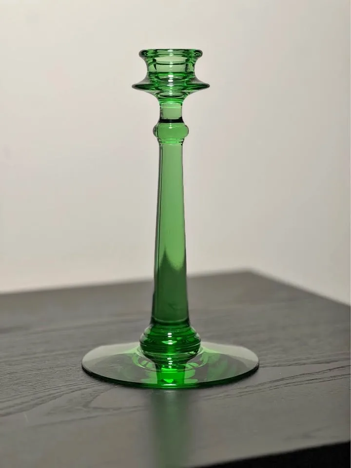 Uranium Glass Candlestick Candle Holder 9” Tall #cleanout