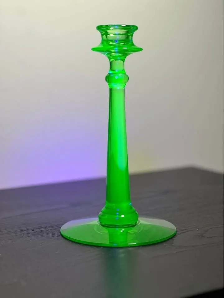 Uranium Glass Candlestick Candle Holder 9” Tall #cleanout image indicator(2)