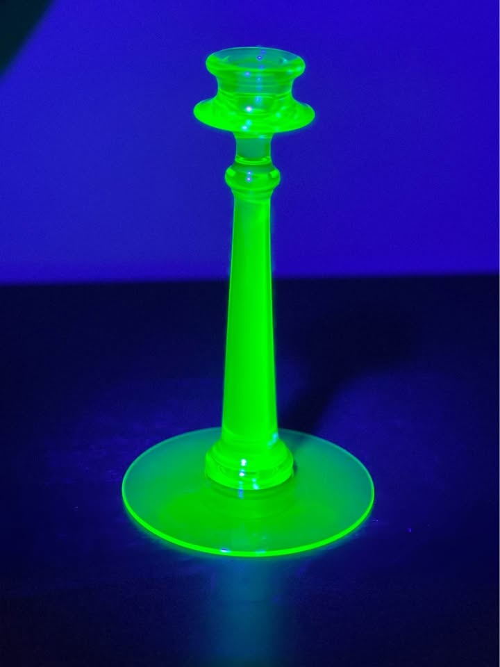 Uranium Glass Candlestick Candle Holder 9” Tall - photo 3