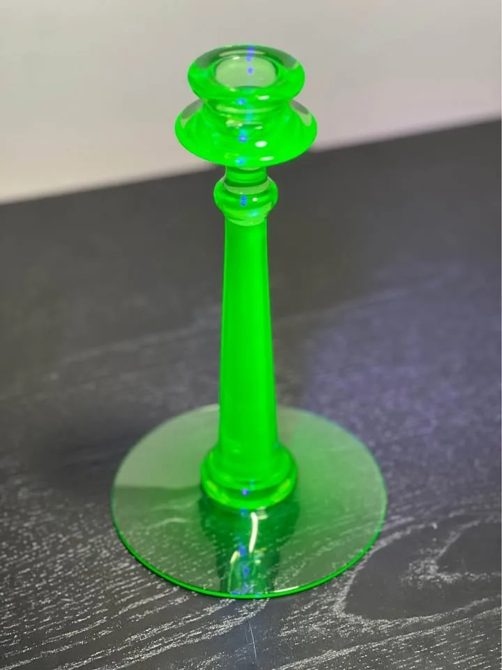 Uranium Glass Candlestick Candle Holder 9” Tall #cleanout image indicator(5)