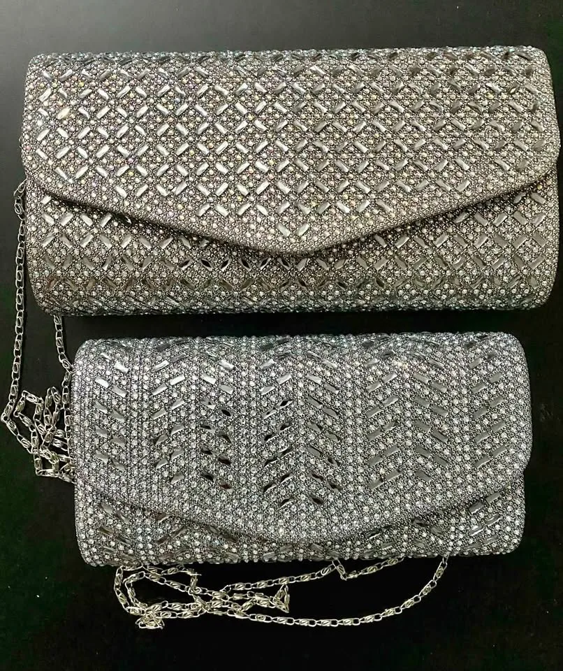 Two Silver Rhinestones Clutch Purses