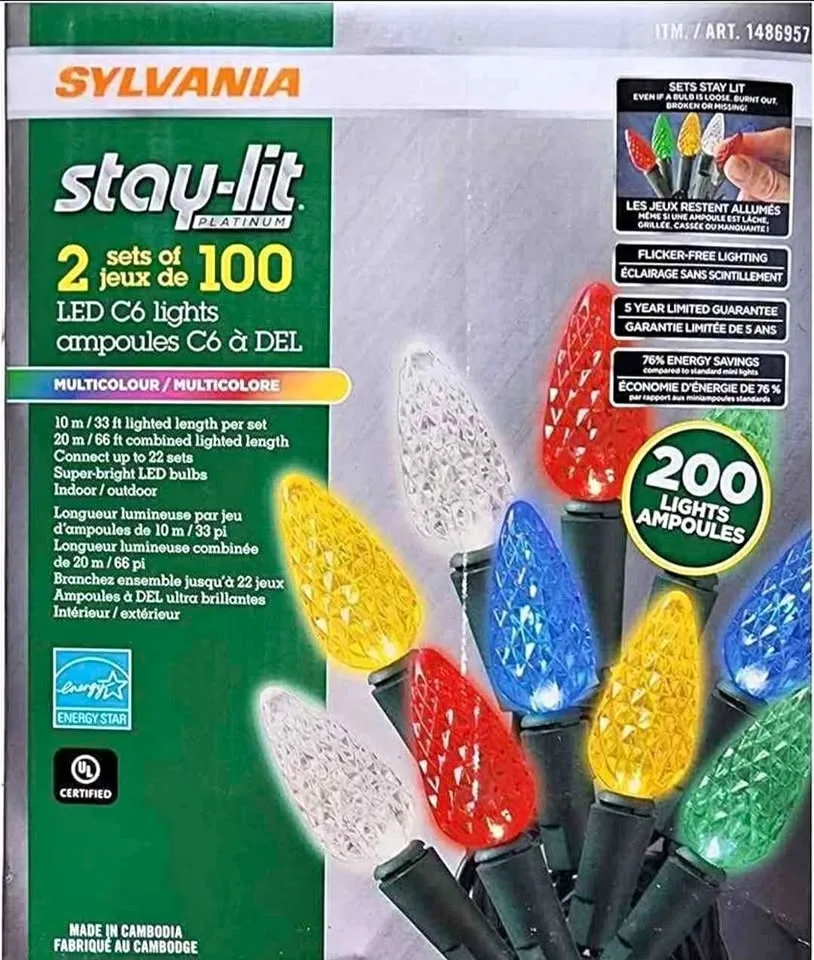 Two Sets Of Sylvania LED C6 String Lights, 4 x 100, Multi
