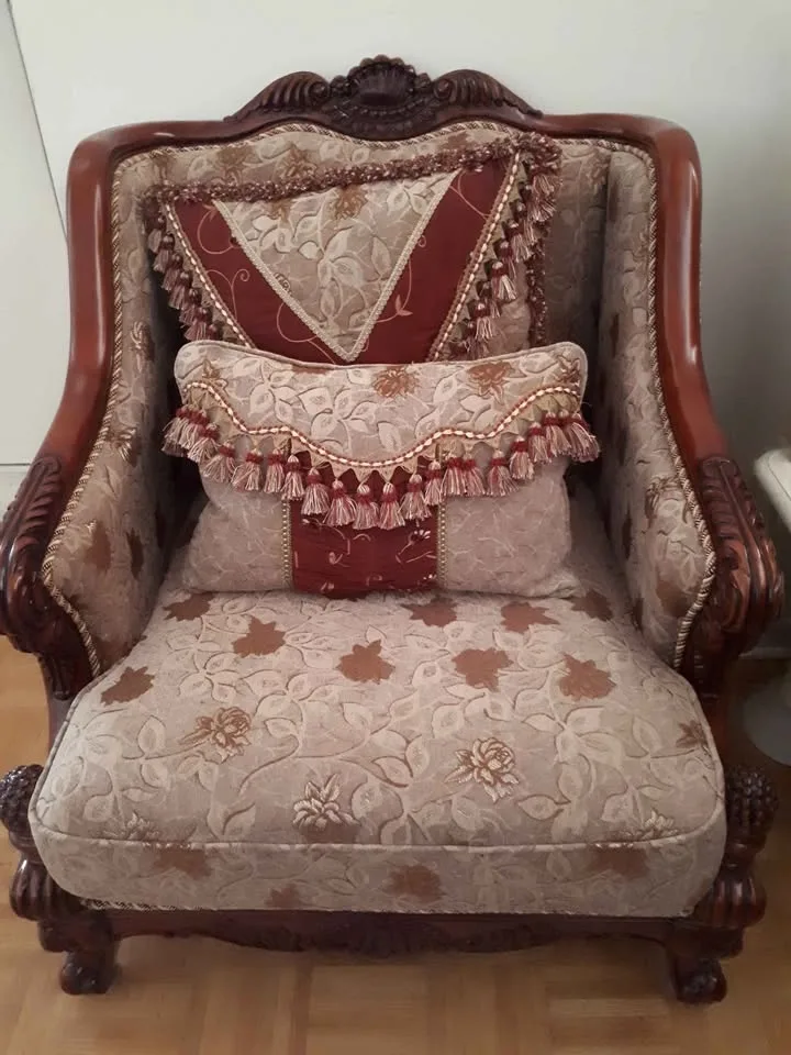 Brown Solid Wood Frame Floral Three Piece Sofa Set image indicator(2)