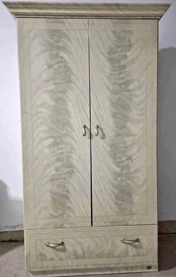 Italian Marble White Dresser with Built In Mirror