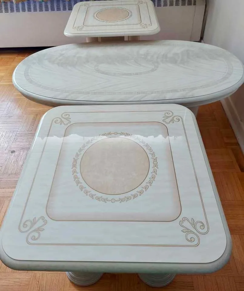Three Piece Italian Marble White Coffee Table Set image indicator(2)