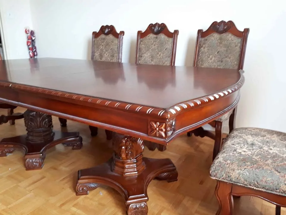 Elegant Solid Wood Dining Table With Eight Chairs