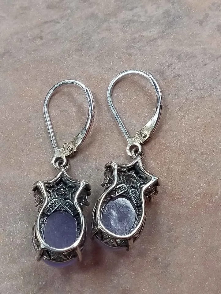 Vintage Earrings Sterling Silver 925 Purple Stone image indicator(6)