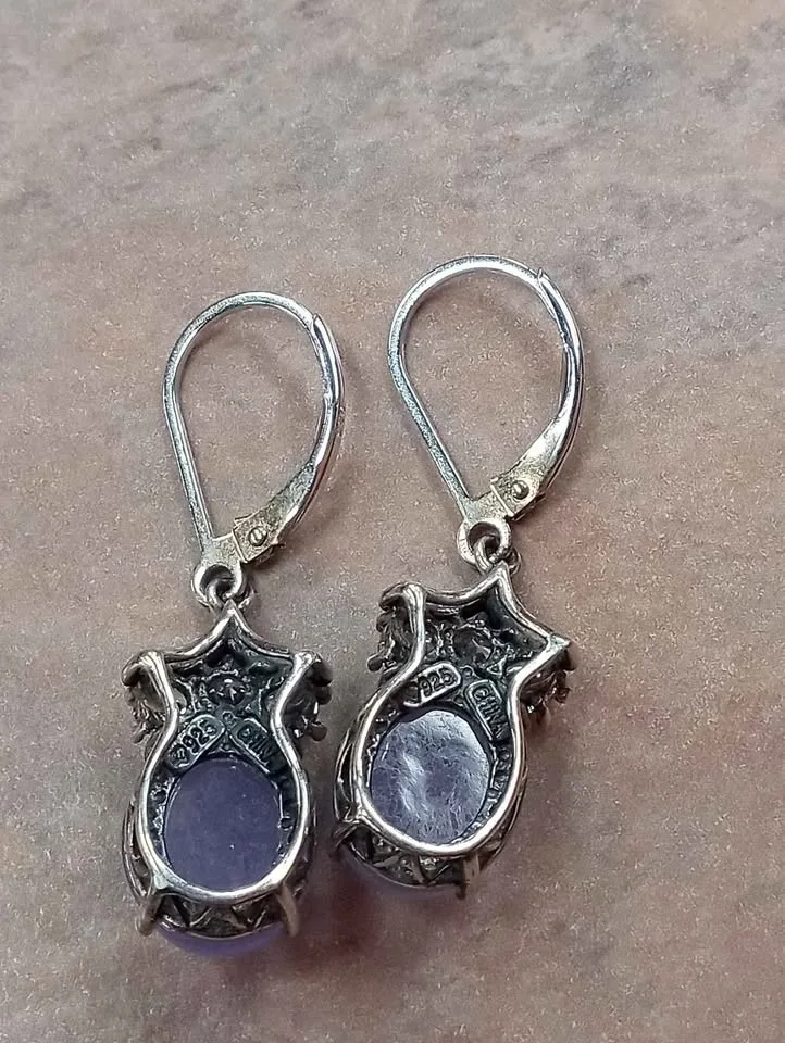 Vintage Earrings Sterling Silver 925 Purple Stone image indicator(7)