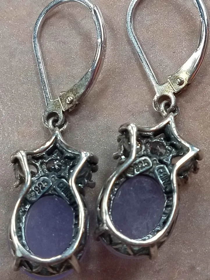 Vintage Earrings Sterling Silver 925 Purple Stone image indicator(8)
