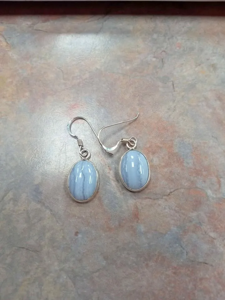 Agate Earrings Pierced Sterling Silver Elements 925 Marked