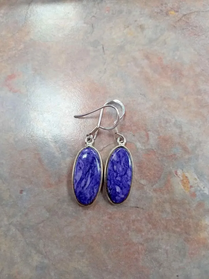 Pair of Pierced Earrings Blue Stone Sterling Silver Marked 925 V