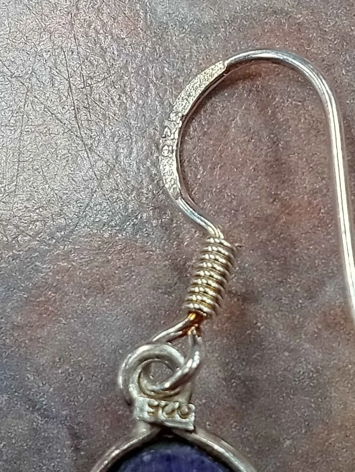 Pair of Pierced Earrings Blue Stone Sterling Silver Marked 925 V image indicator(5)