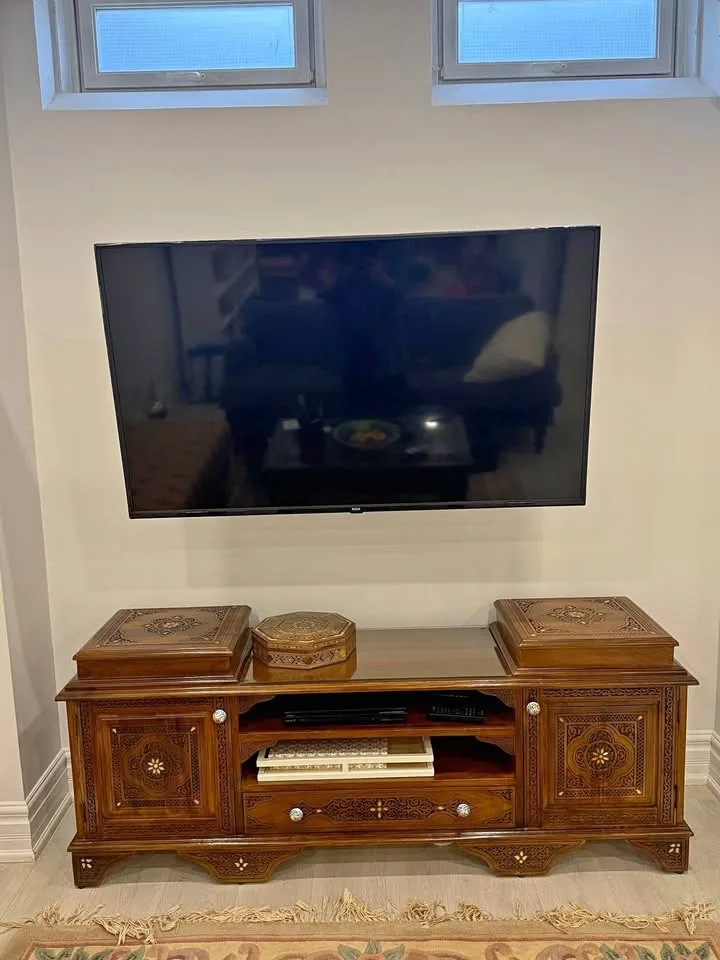 Handmade Mother-of-Pearl Inlay Media Unit – Solid Wood | 62”