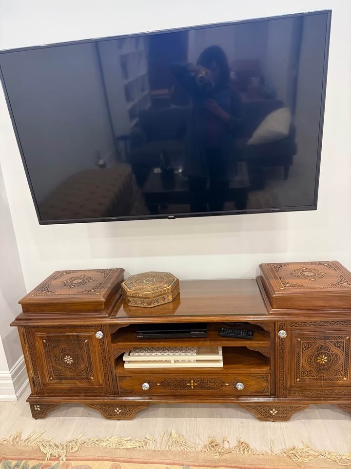 Handmade Mother-of-Pearl Inlay Media Unit – Solid Wood | 62” - photo 3