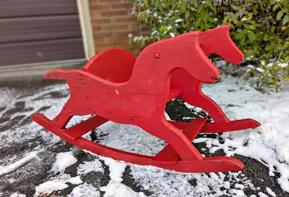 Vintage Rocking Horse, painted Folk art Red