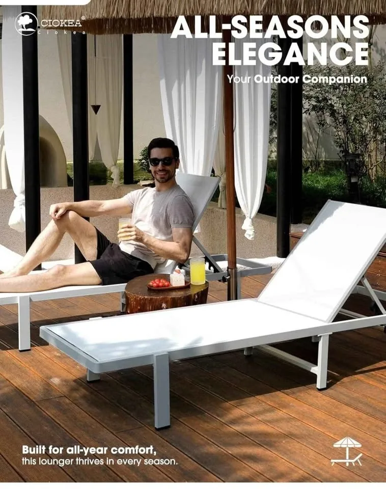 Aluminum Chaise Lounge Chair Outdoor with Wheels image indicator(3)