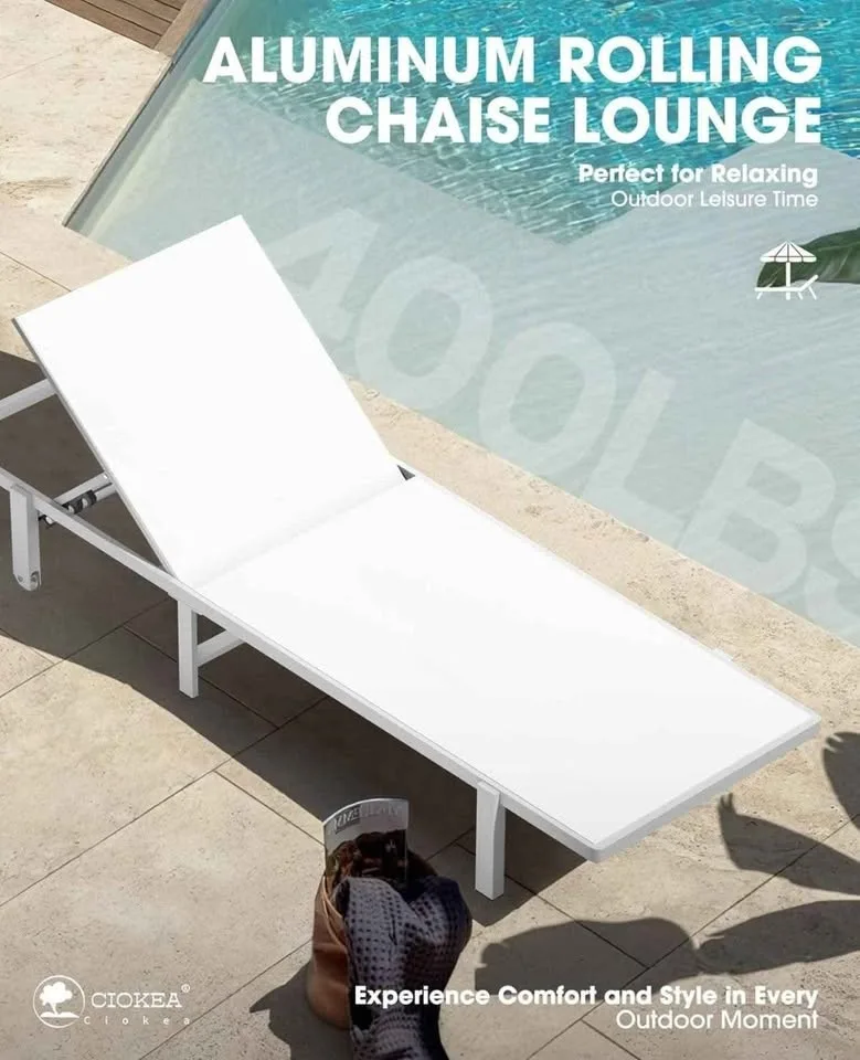 Aluminum Chaise Lounge Chair Outdoor with Wheels image indicator(5)