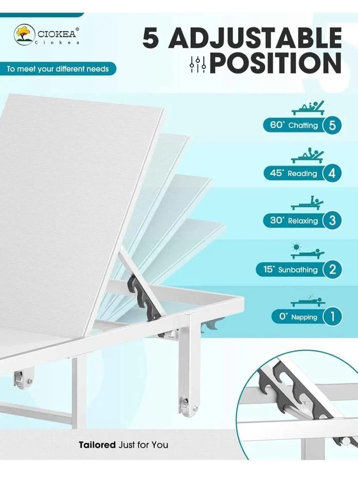 Aluminum Chaise Lounge Chair Outdoor with Wheels image indicator(7)