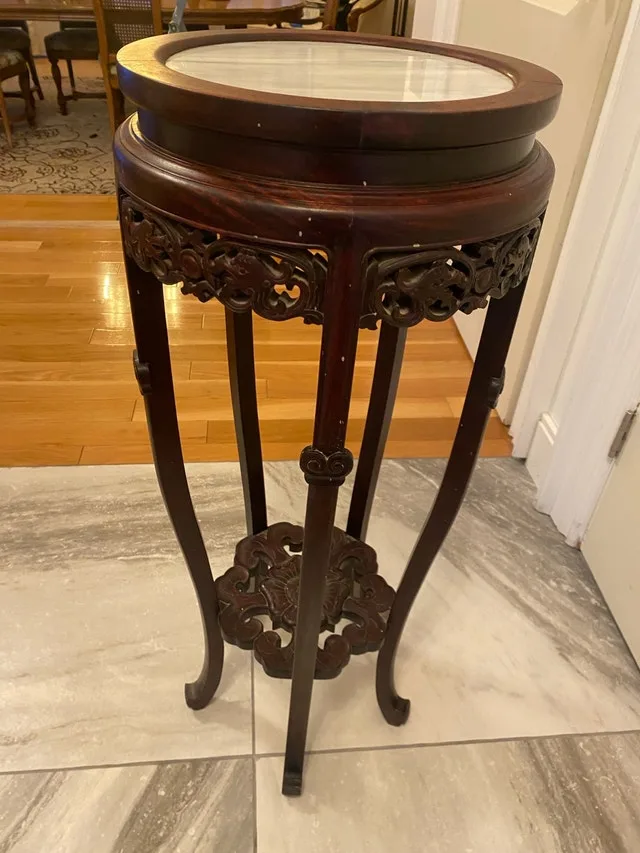 Hand Carved Red Wood Chinese Marble table