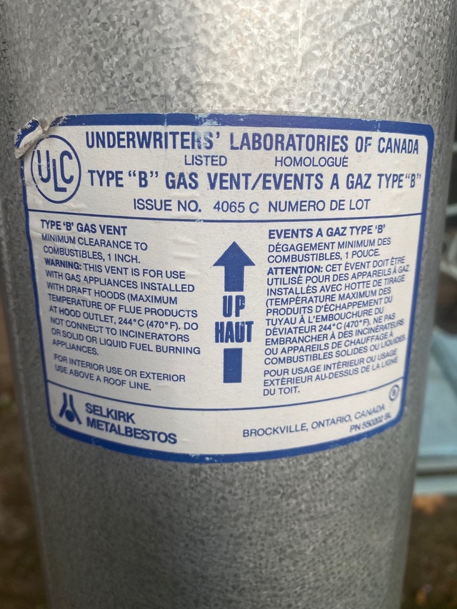 Type “B” gas vent pipe 280” long 5.5” wide - photo 3